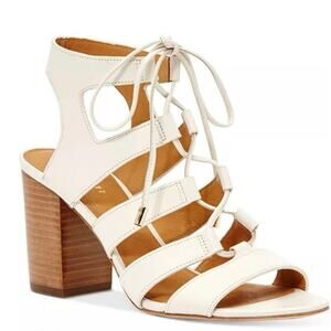COACH Larissa Leather Lace-Up City Sandals Chunky Heel White Sz 8 Gladiator